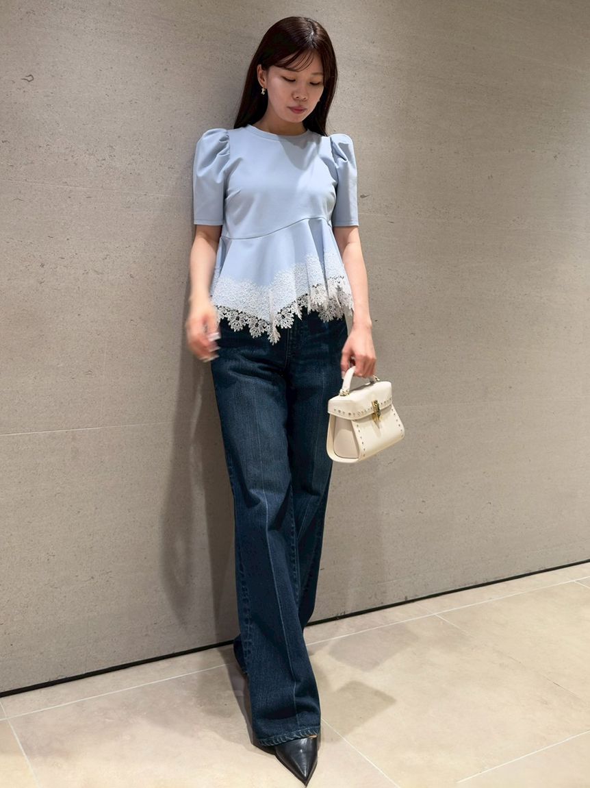 洗える】レーストリムペプラムカットソー(カットソー)｜TOPS（トップス