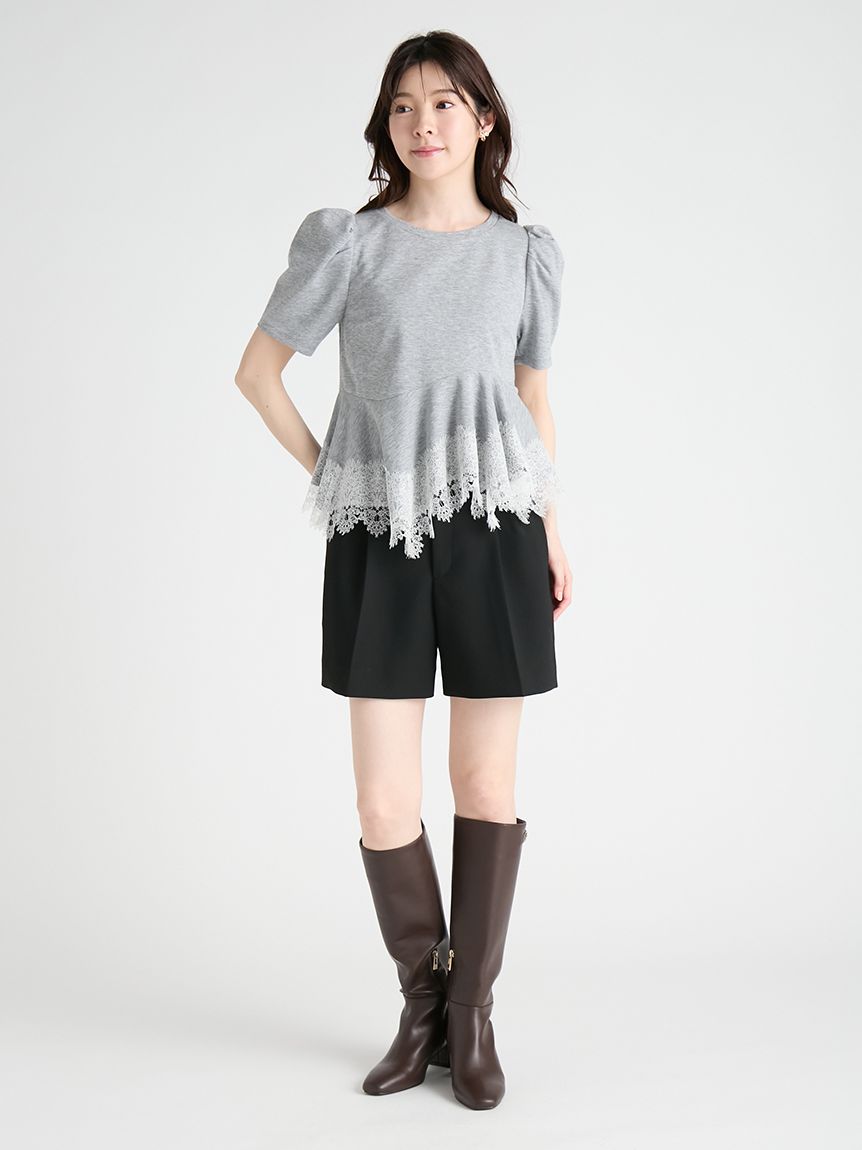 洗える】レーストリムペプラムカットソー(Tシャツ・カットソー)｜TOPS