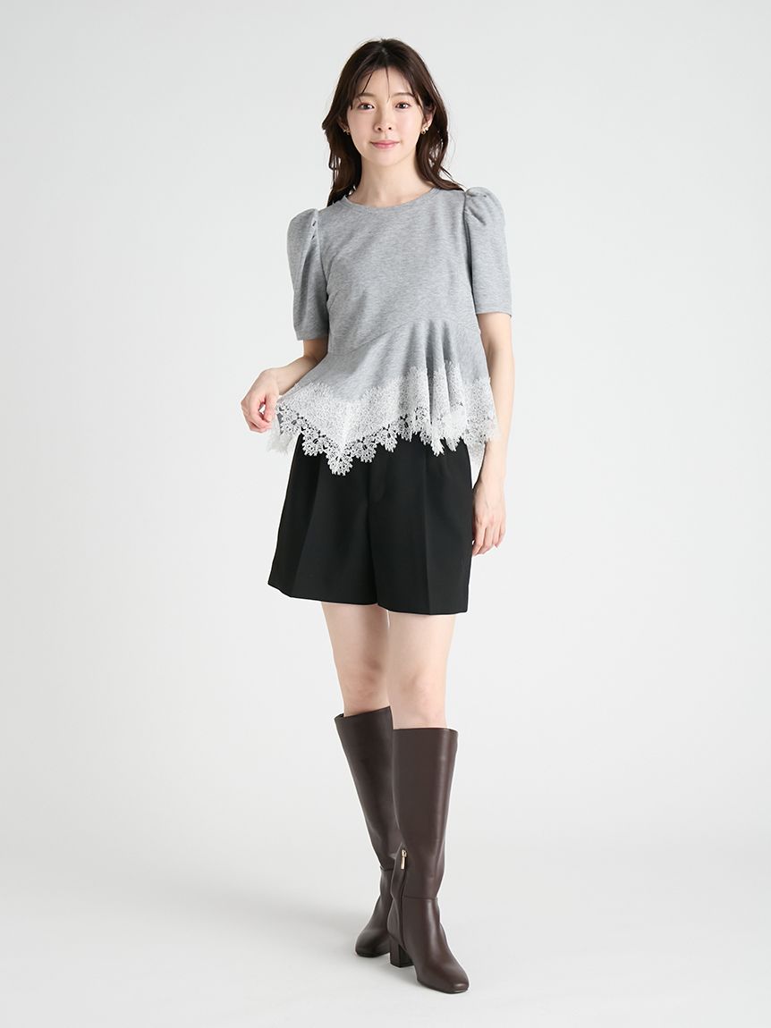 洗える】レーストリムペプラムカットソー(Tシャツ・カットソー)｜TOPS