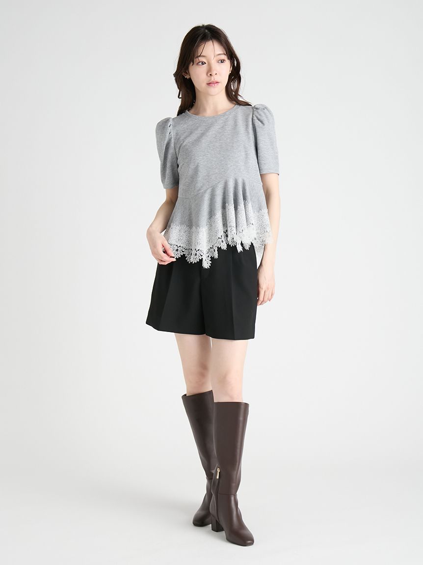 洗える】レーストリムペプラムカットソー(カットソー)｜TOPS（トップス
