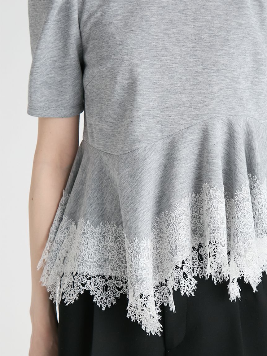 洗える】レーストリムペプラムカットソー(Tシャツ・カットソー)｜TOPS