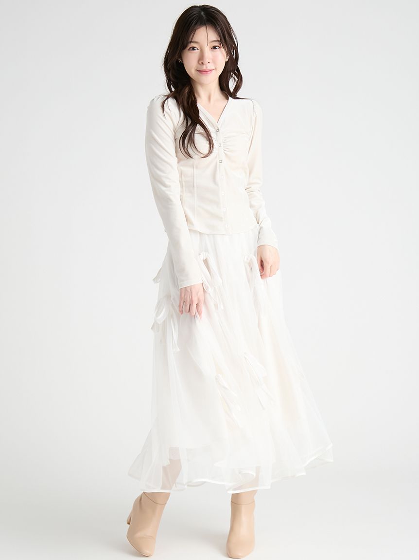 ベロアフロントギャザートップス(カットソー)｜TOPS（トップス