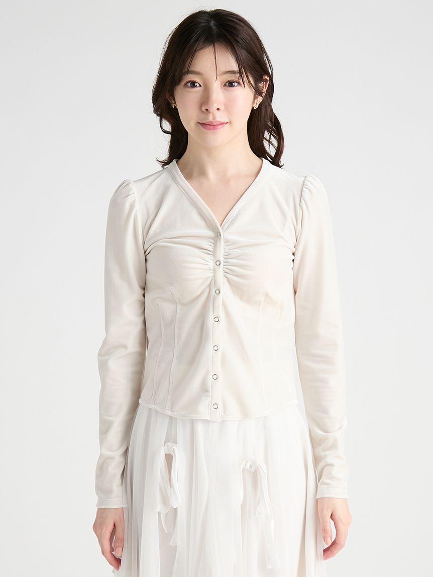 洗える】ベロアフロントギャザートップス(Tシャツ・カットソー)｜TOPS