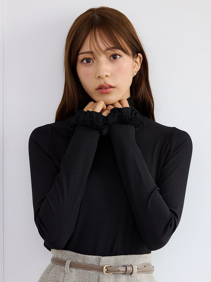 洗える】フリルスリーブタートルトップス(カットソー)｜TOPS（トップス