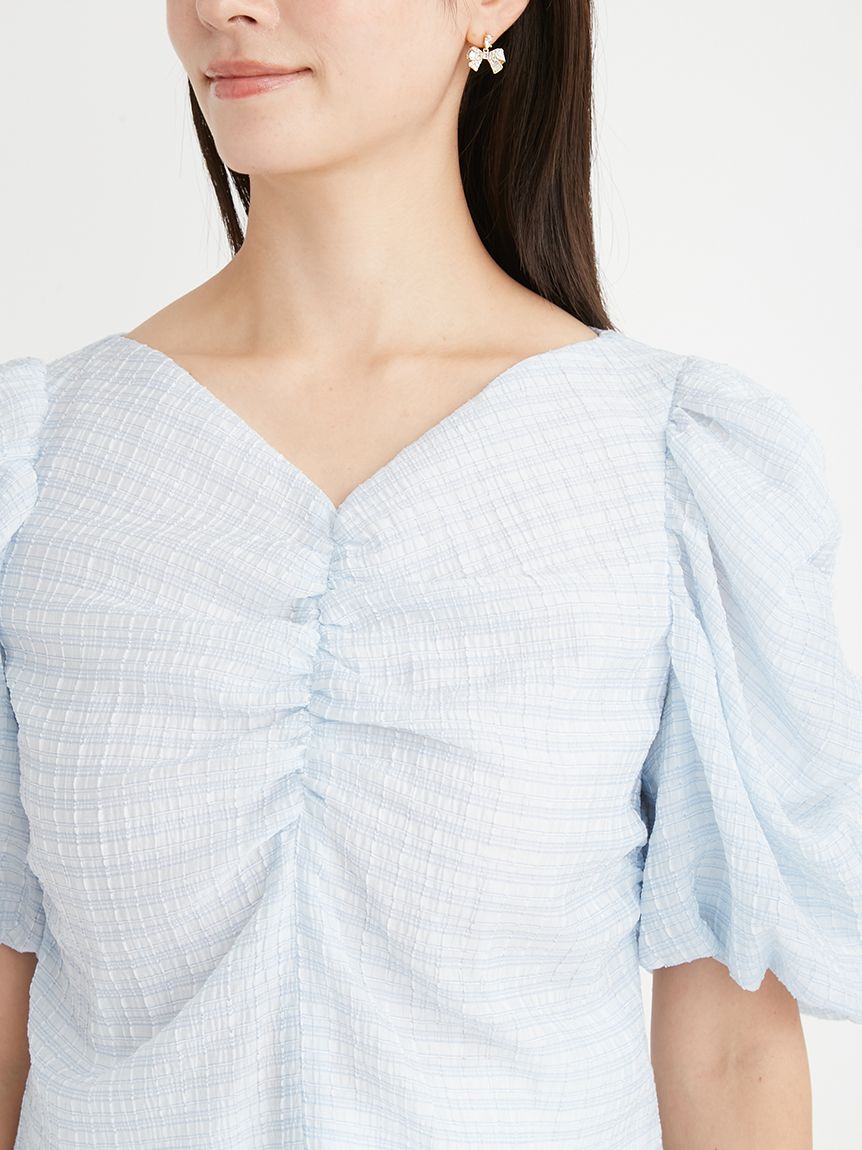 シャーリングチェックブラウス(ブラウス・シャツ)｜TOPS