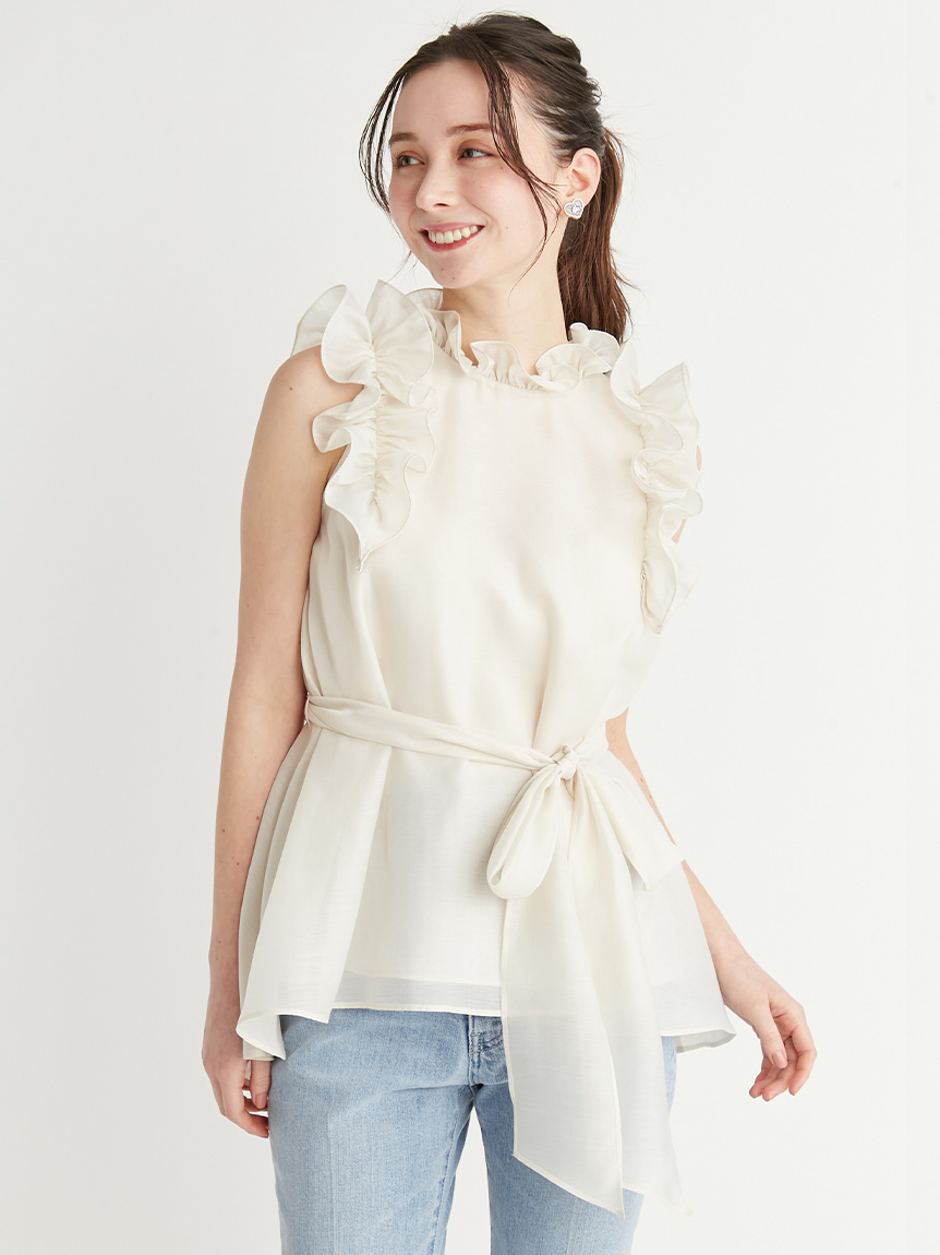 限定カラーあり】Aラインフレアラッフルブラウス(ブラウス