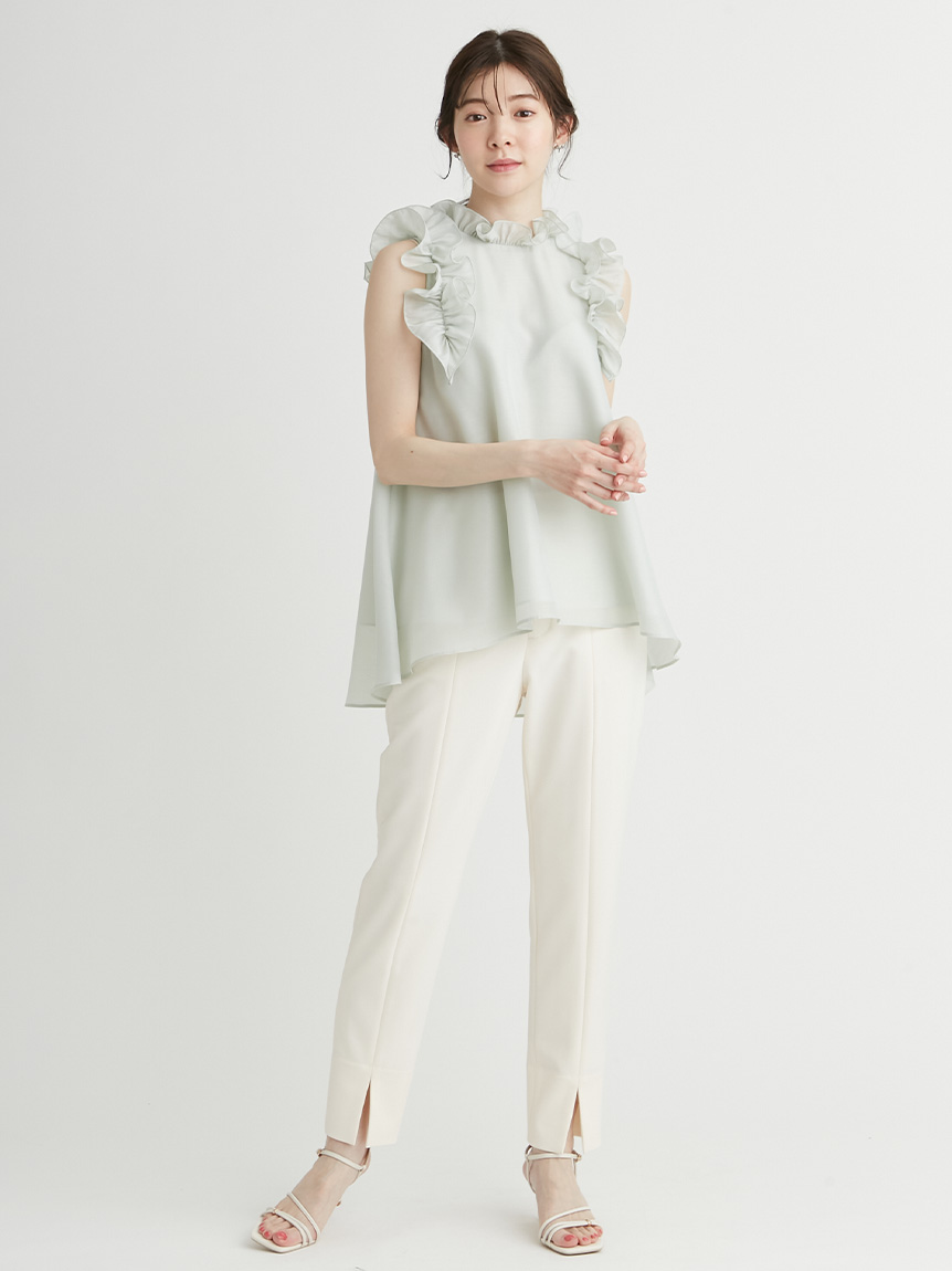 限定カラーあり】Aラインフレアラッフルブラウス(ブラウス