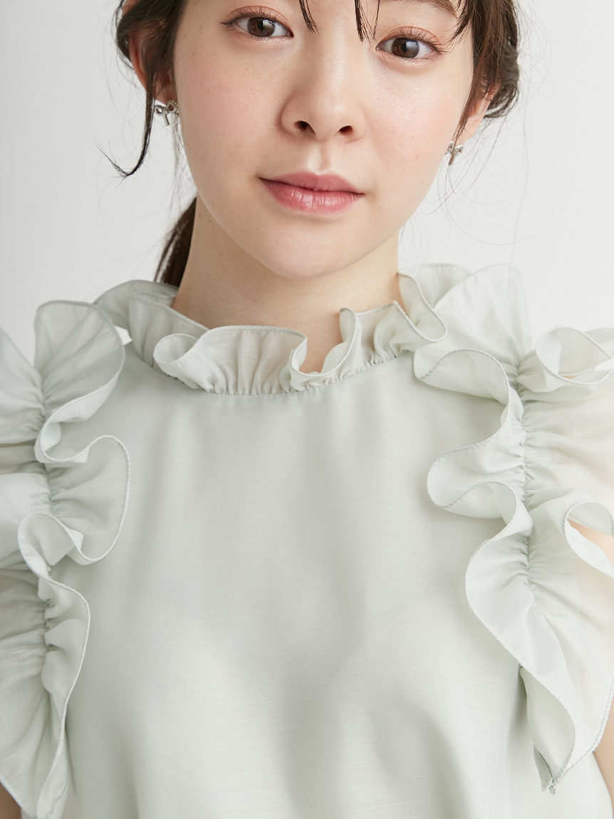 限定カラーあり】Aラインフレアラッフルブラウス(ブラウス