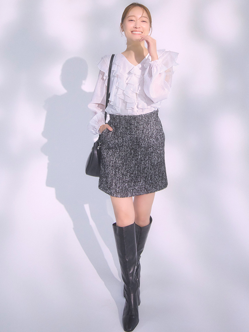 HANAE MORI×CELFORDコラボ】 パール付きフリルブラウス(ブラウス