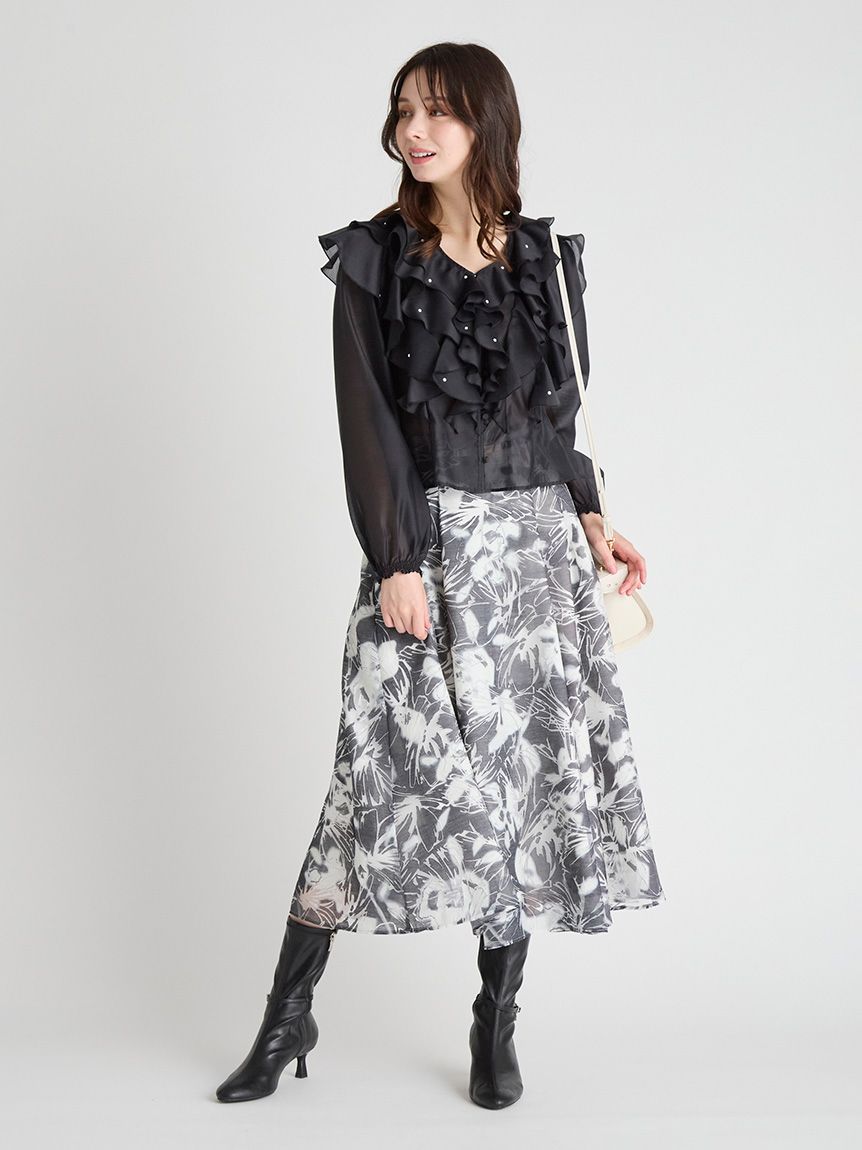 HANAE MORI×CELFORDコラボ】 パール付きフリルブラウス(ブラウス