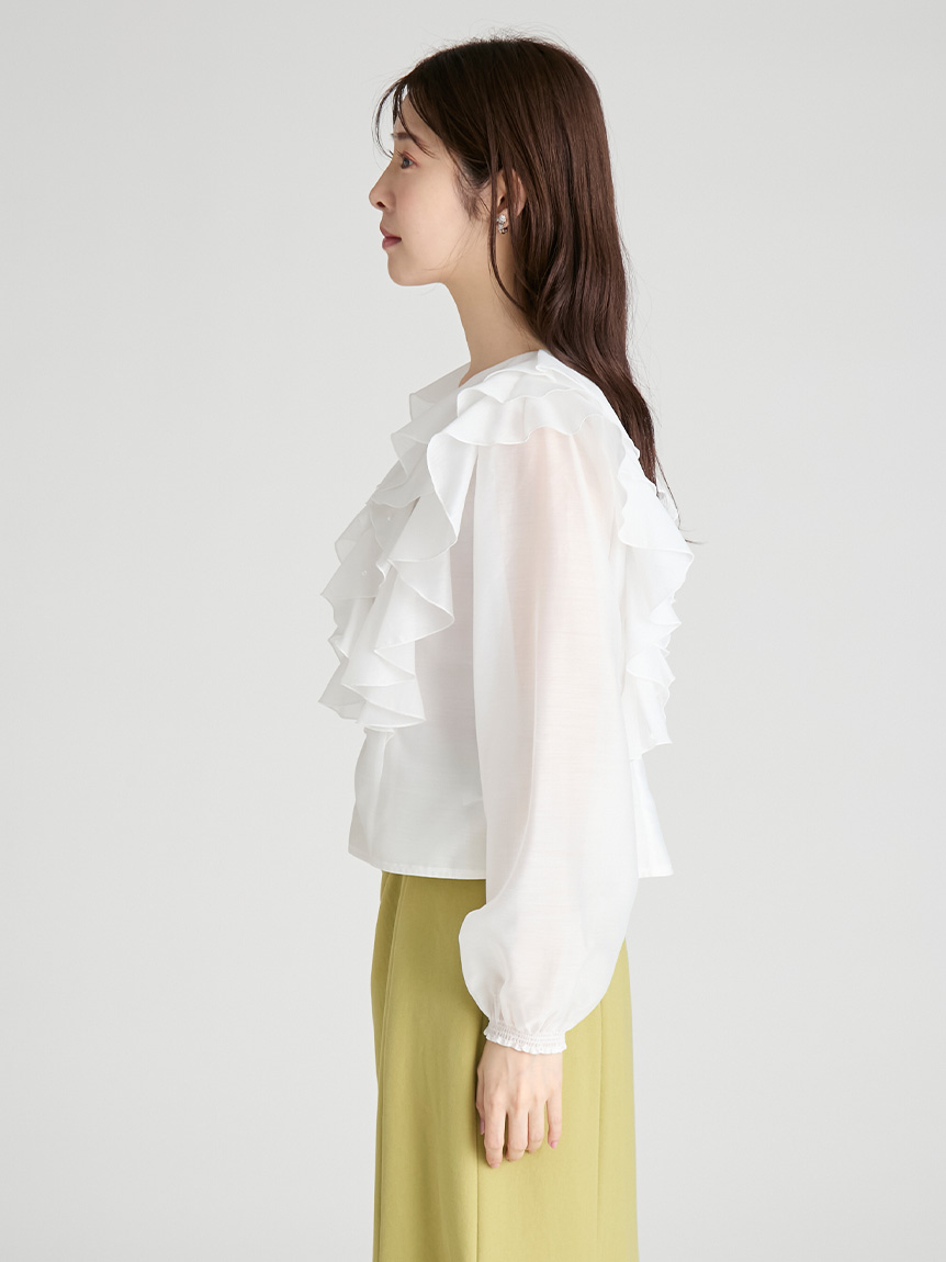 HANAE MORI×CELFORDコラボ】 パール付きフリルブラウス(ブラウス