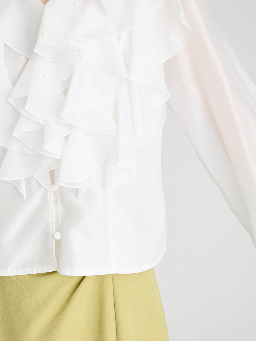 HANAE MORI×CELFORDコラボ】 パール付きフリルブラウス(ブラウス