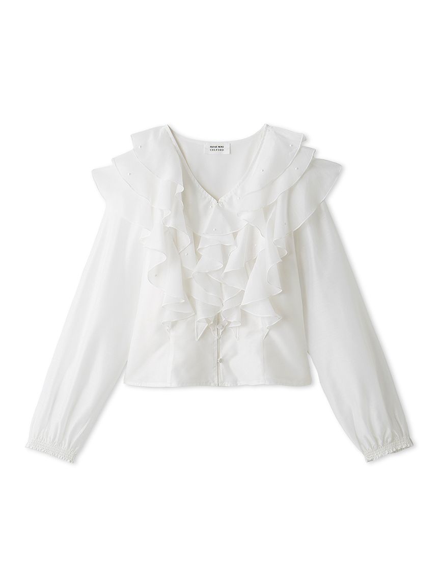 HANAE MORI×CELFORDコラボ】 パール付きフリルブラウス(ブラウス
