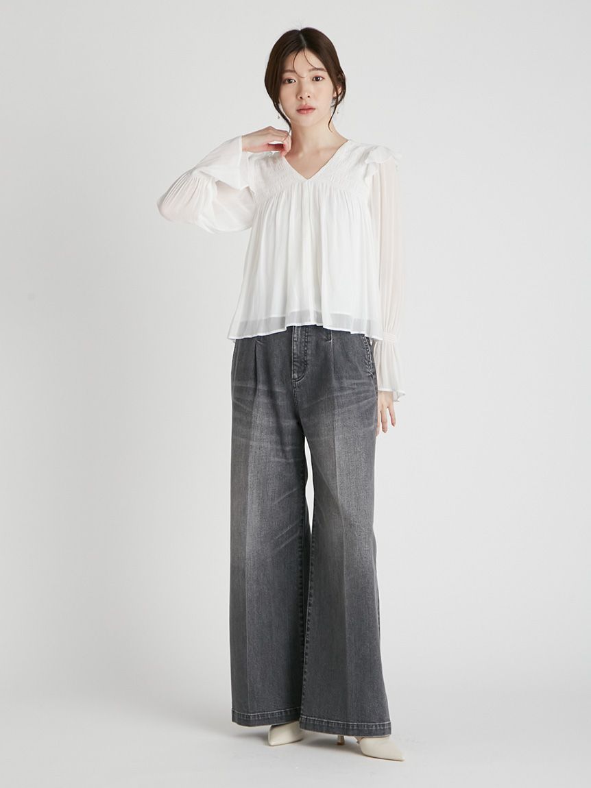 シャーリングギャザー割繊ブラウス(ブラウス・シャツ)｜TOPS