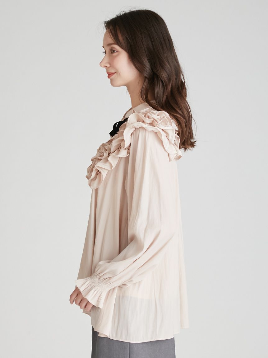 ウォッシャブル】フリルヨークシャツカラーブラウス(ブラウス・シャツ