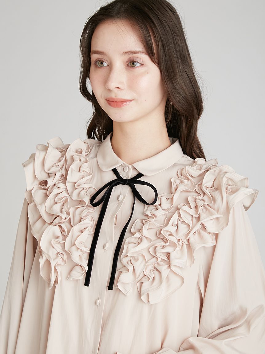 ウォッシャブル】フリルヨークシャツカラーブラウス(ブラウス・シャツ