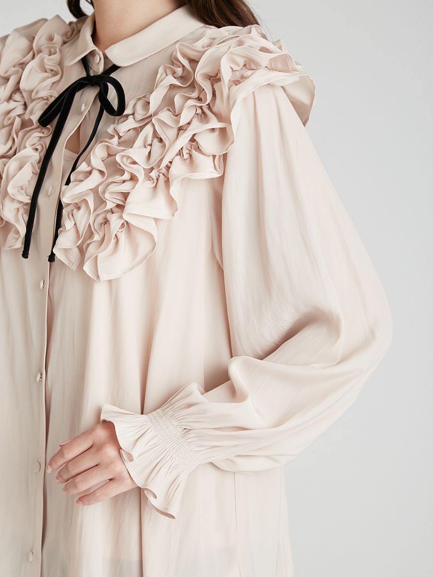 ウォッシャブル】フリルヨークシャツカラーブラウス(ブラウス・シャツ