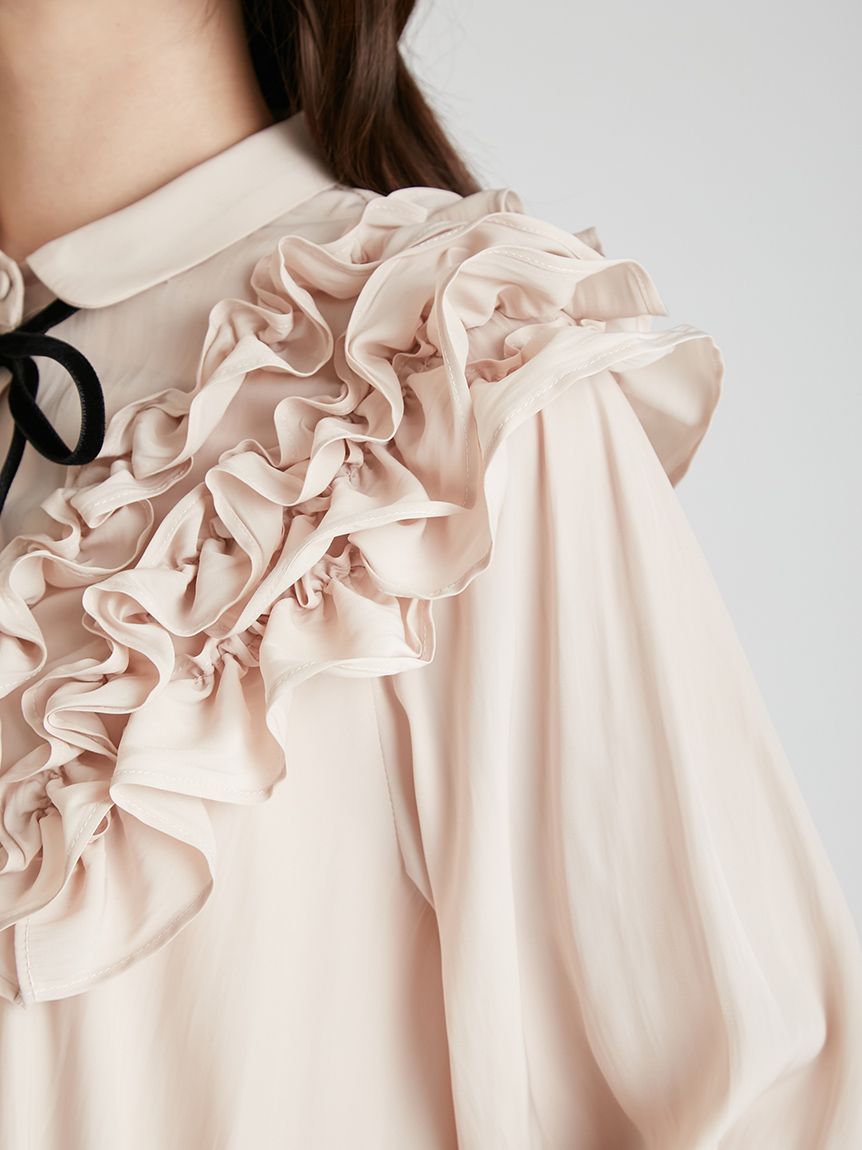 ウォッシャブル】フリルヨークシャツカラーブラウス(ブラウス・シャツ