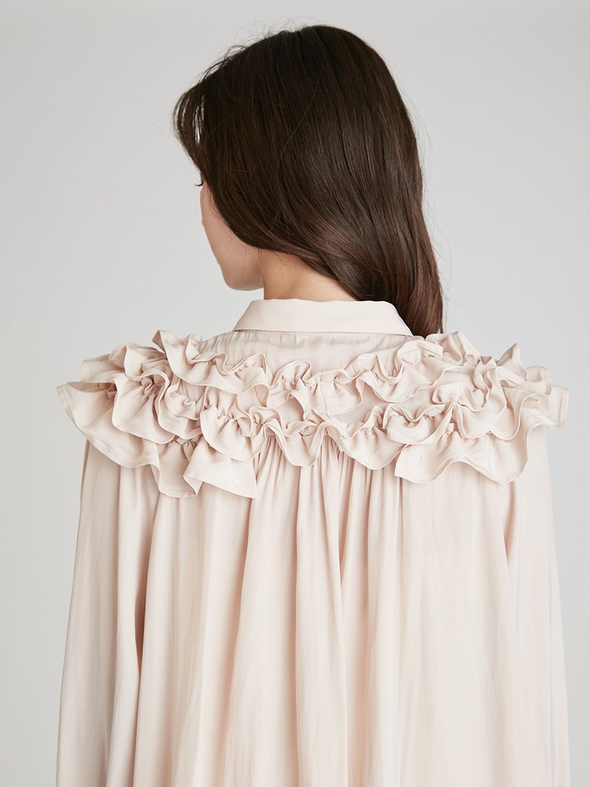 ウォッシャブル】フリルヨークシャツカラーブラウス(ブラウス・シャツ