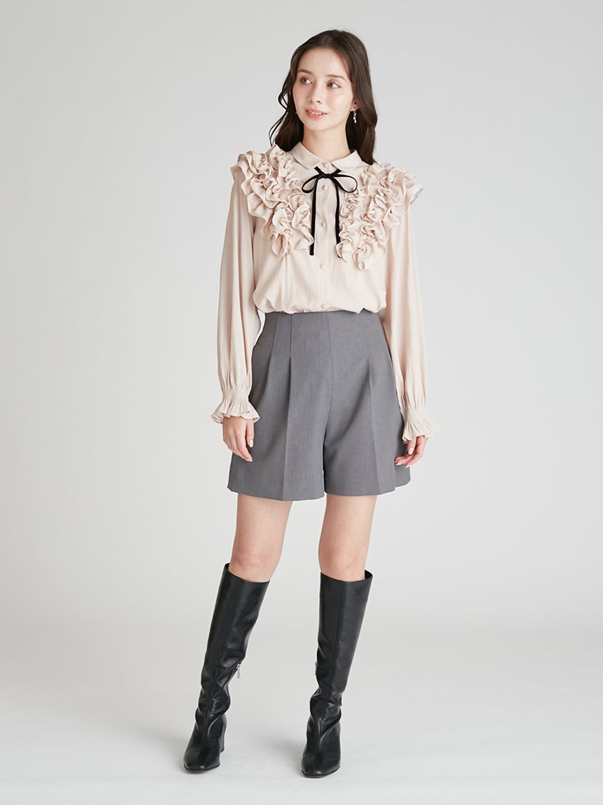 ウォッシャブル】フリルヨークシャツカラーブラウス(ブラウス・シャツ