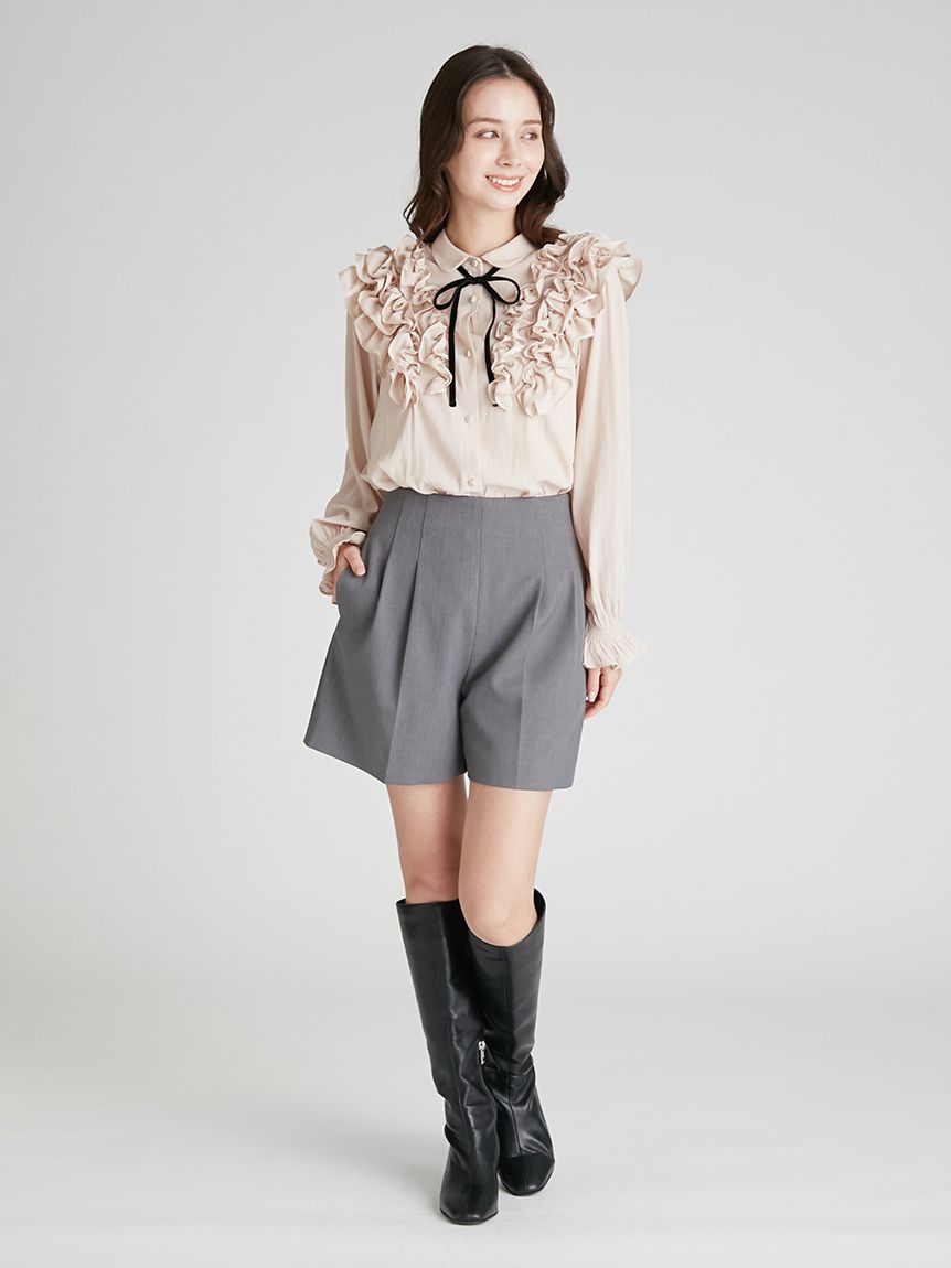 ウォッシャブル】フリルヨークシャツカラーブラウス(ブラウス・シャツ