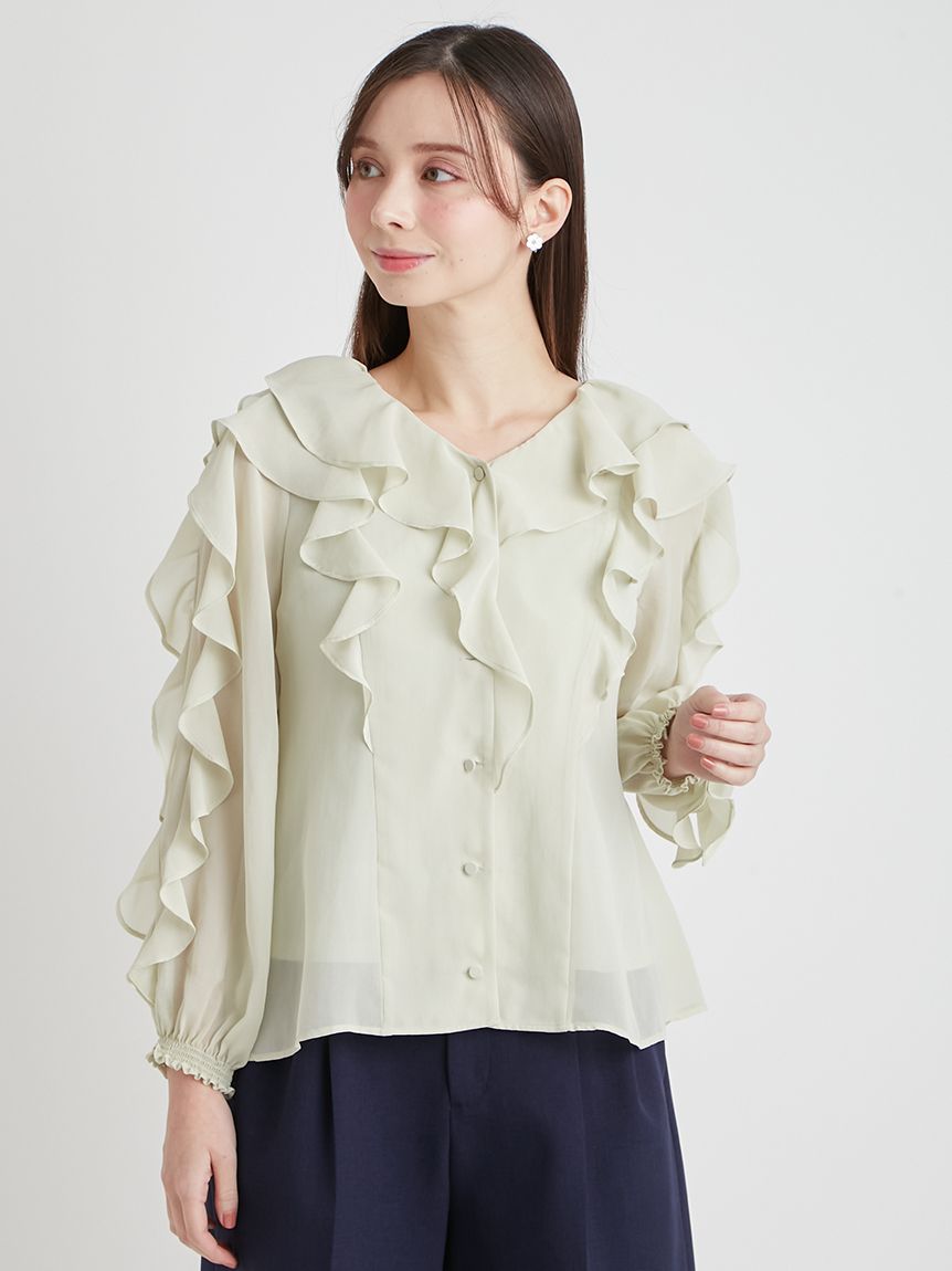 洗える】ラッフルフリルブラウス(ブラウス・シャツ)|TOPS(トップス 洗える】ラッフルフリルブラウス(ブラウス・シャツ)|TOPS(トップス