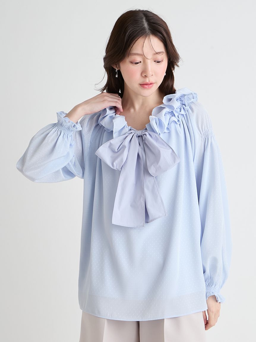 洗える】ビッグリボンスモックブラウス(ブラウス・シャツ)｜TOPS