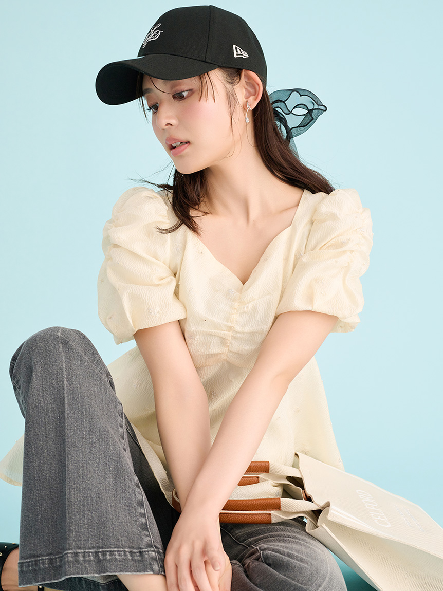 小花ジャガードペプラムブラウス(ブラウス・シャツ)｜TOPS（トップス