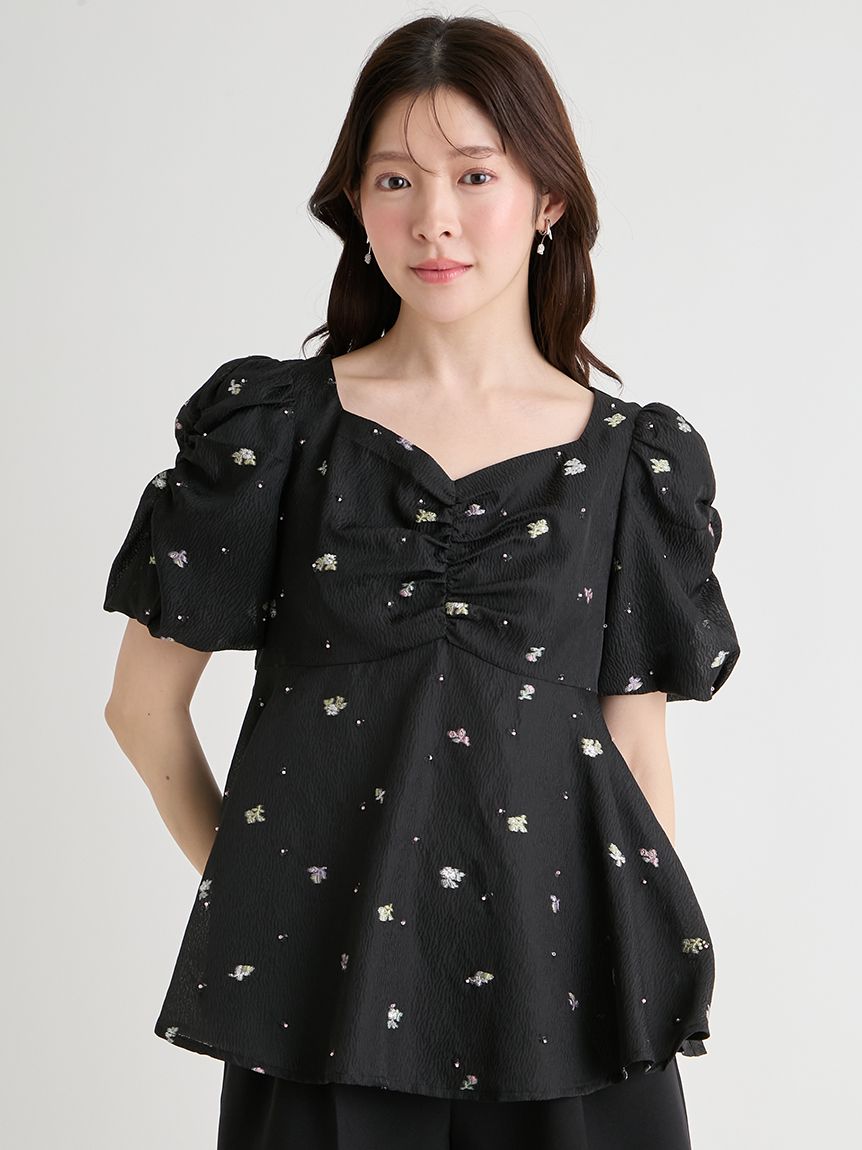 小花ジャガードペプラムブラウス(ブラウス・シャツ)｜TOPS（トップス