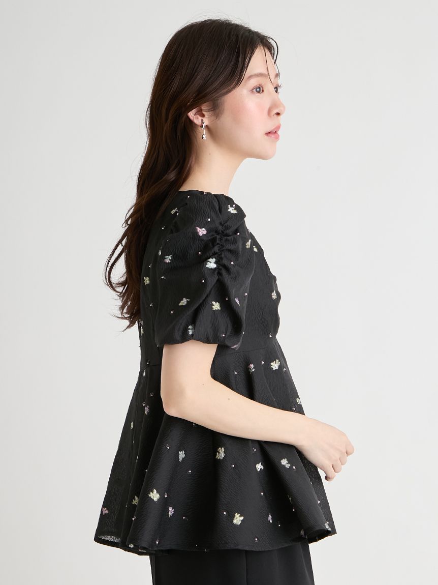 小花ジャガードペプラムブラウス(ブラウス・シャツ)｜TOPS（トップス