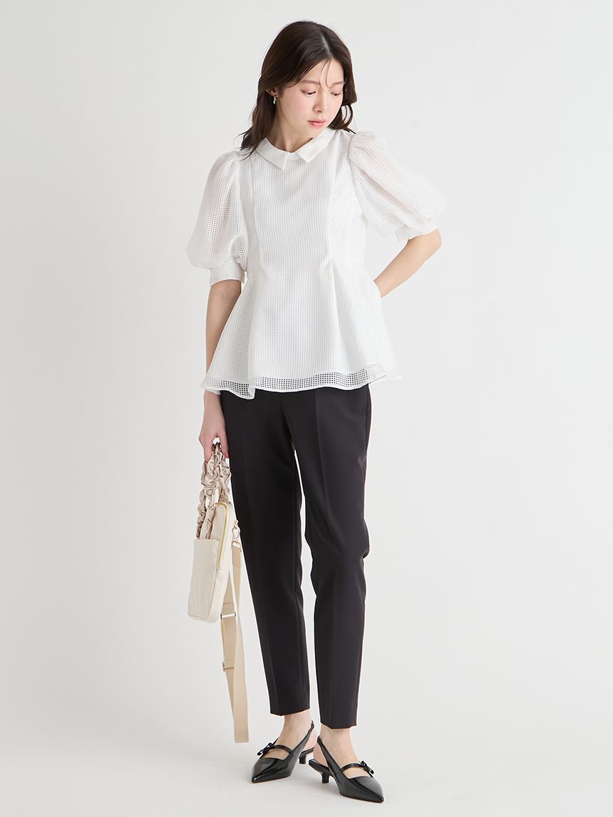 洗える】襟付きメッシュブラウス(ブラウス・シャツ)｜TOPS（トップス