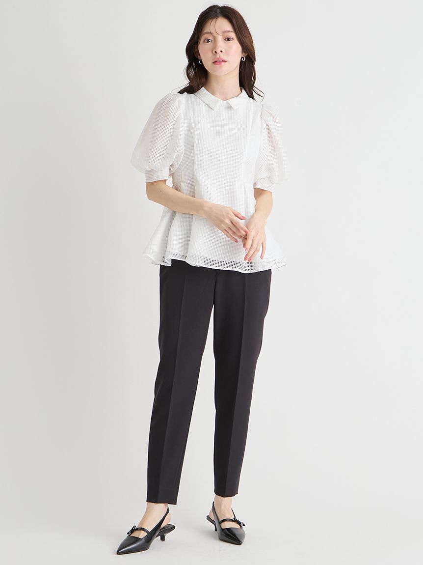 洗える】襟付きメッシュブラウス(ブラウス・シャツ)｜TOPS（トップス