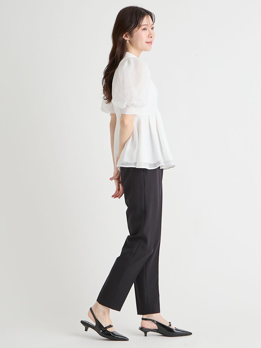 洗える】襟付きメッシュブラウス(ブラウス・シャツ)｜TOPS（トップス