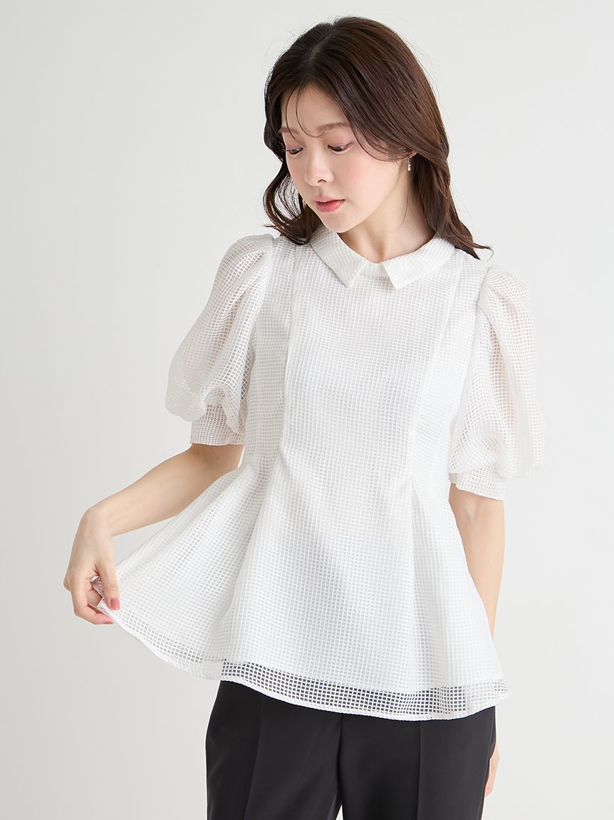 洗える】襟付きメッシュブラウス(ブラウス・シャツ)｜TOPS（トップス