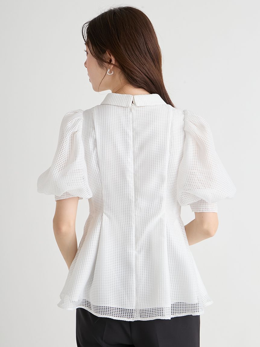 洗える】襟付きメッシュブラウス(ブラウス・シャツ)｜TOPS（トップス