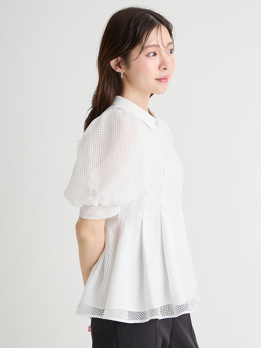 洗える】襟付きメッシュブラウス(ブラウス・シャツ)|TOPS(トップス 洗える】襟付きメッシュブラウス(ブラウス・シャツ)|TOPS(トップス