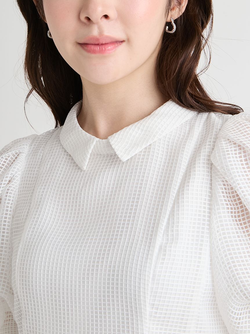 洗える】襟付きメッシュブラウス(ブラウス・シャツ)｜TOPS（トップス