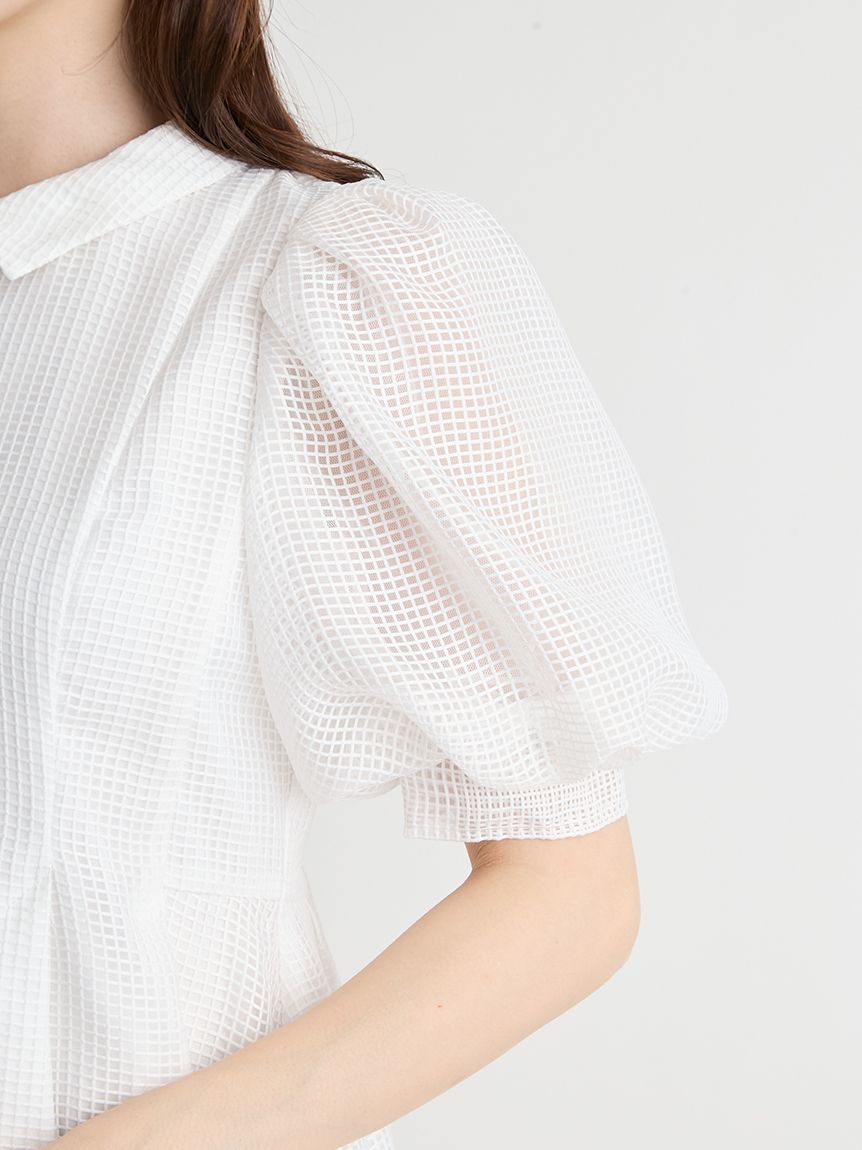 洗える】襟付きメッシュブラウス(ブラウス・シャツ)｜TOPS（トップス