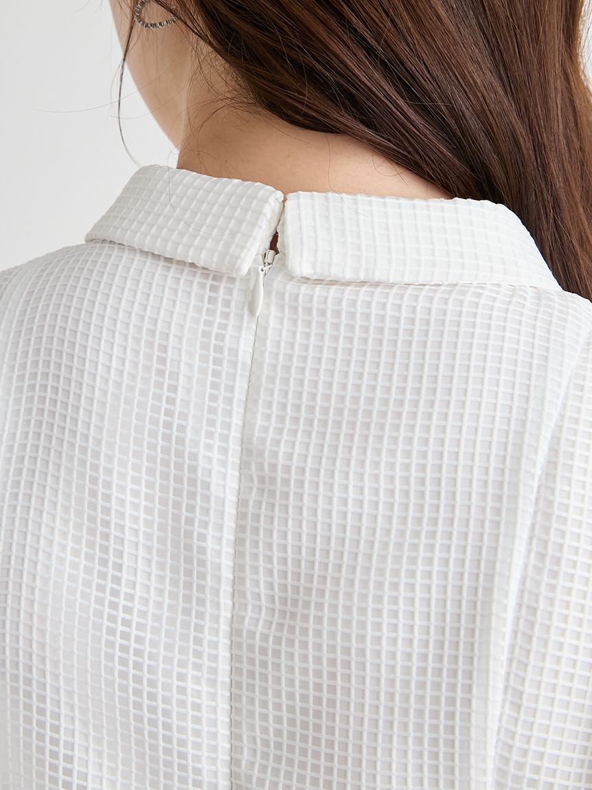 洗える】襟付きメッシュブラウス(ブラウス・シャツ)｜TOPS（トップス