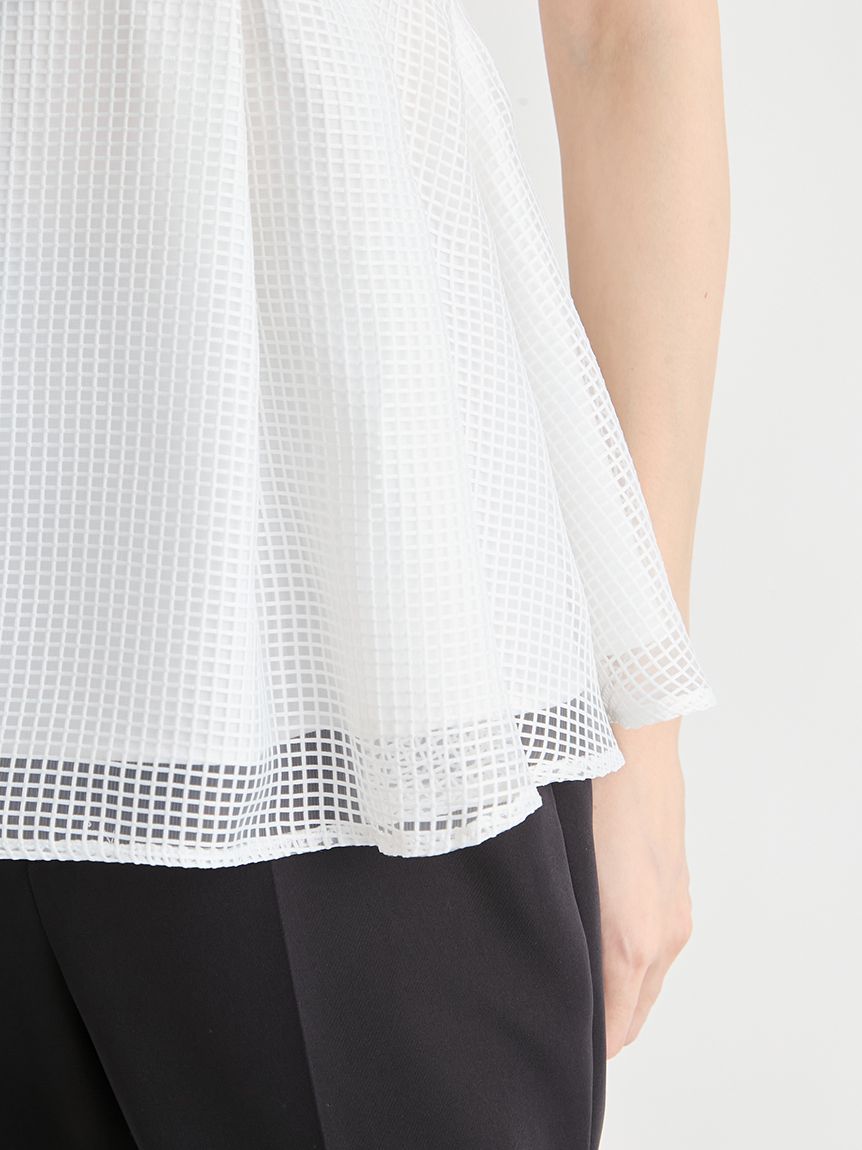 洗える】襟付きメッシュブラウス(ブラウス・シャツ)｜TOPS（トップス