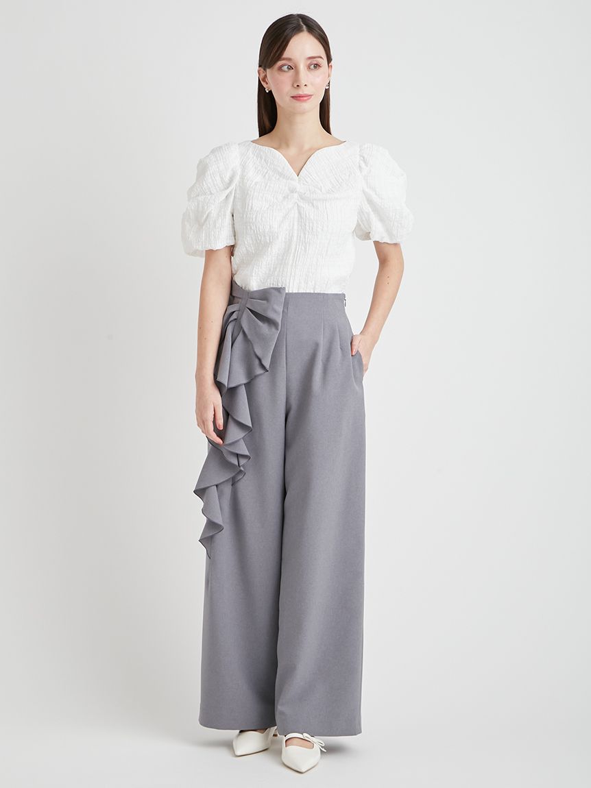 洗える】シアーチェックパフスリーブブラウス(ブラウス・シャツ)｜TOPS