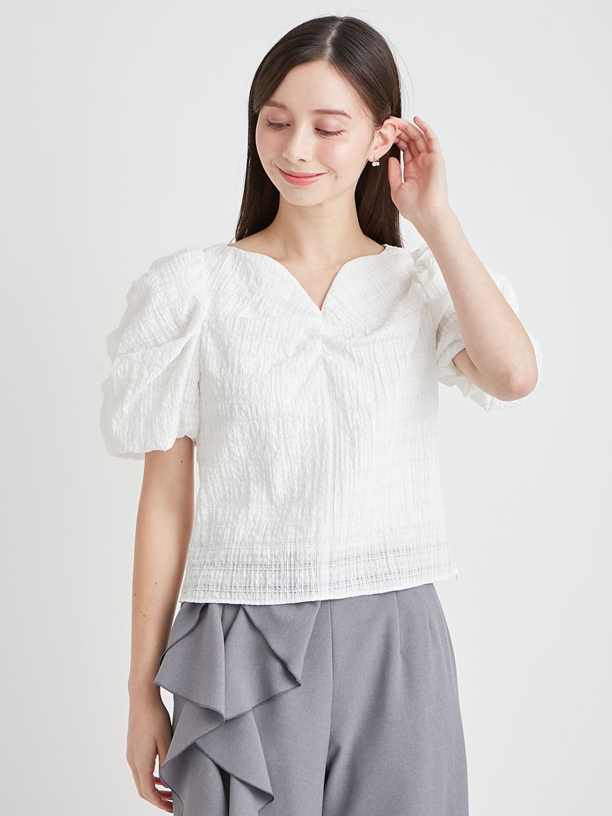 洗える】シアーチェックパフスリーブブラウス(ブラウス・シャツ)｜TOPS