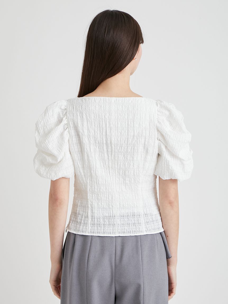 洗える】シアーチェックパフスリーブブラウス(ブラウス・シャツ)｜TOPS
