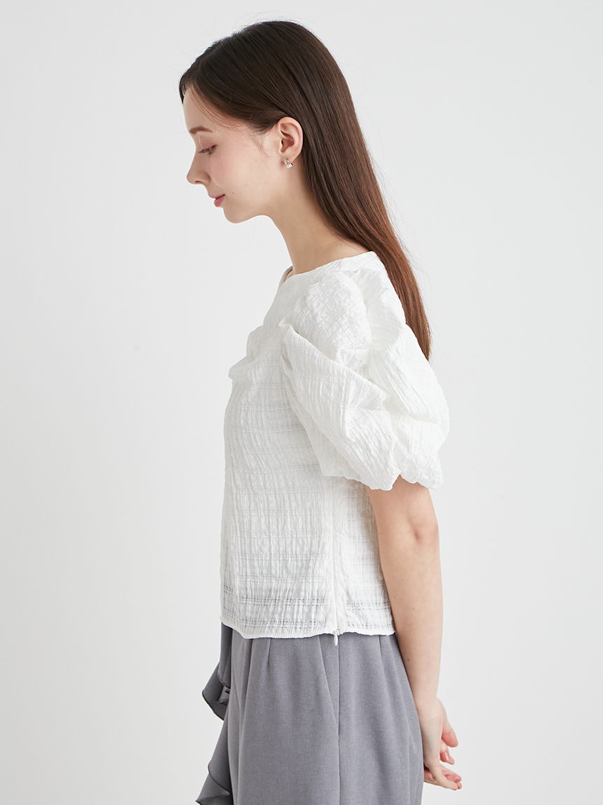 洗える】シアーチェックパフスリーブブラウス(ブラウス・シャツ)｜TOPS