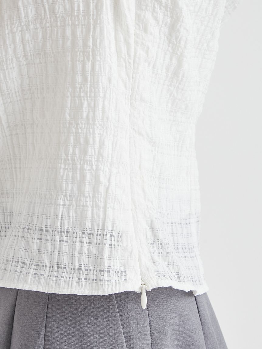 洗える】シアーチェックパフスリーブブラウス(ブラウス・シャツ)｜TOPS