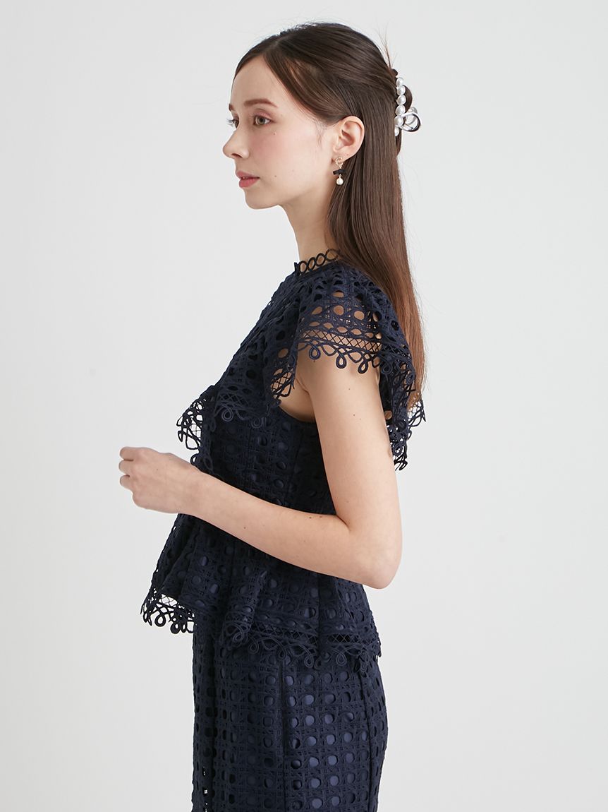 セットアップ対応】ジオメトリックパターンレースブラウス(ブラウス