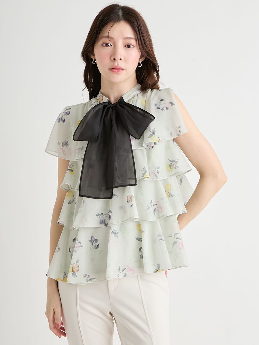 洗える】フルーツプリントティアードブラウス(ブラウス・シャツ)｜TOPS