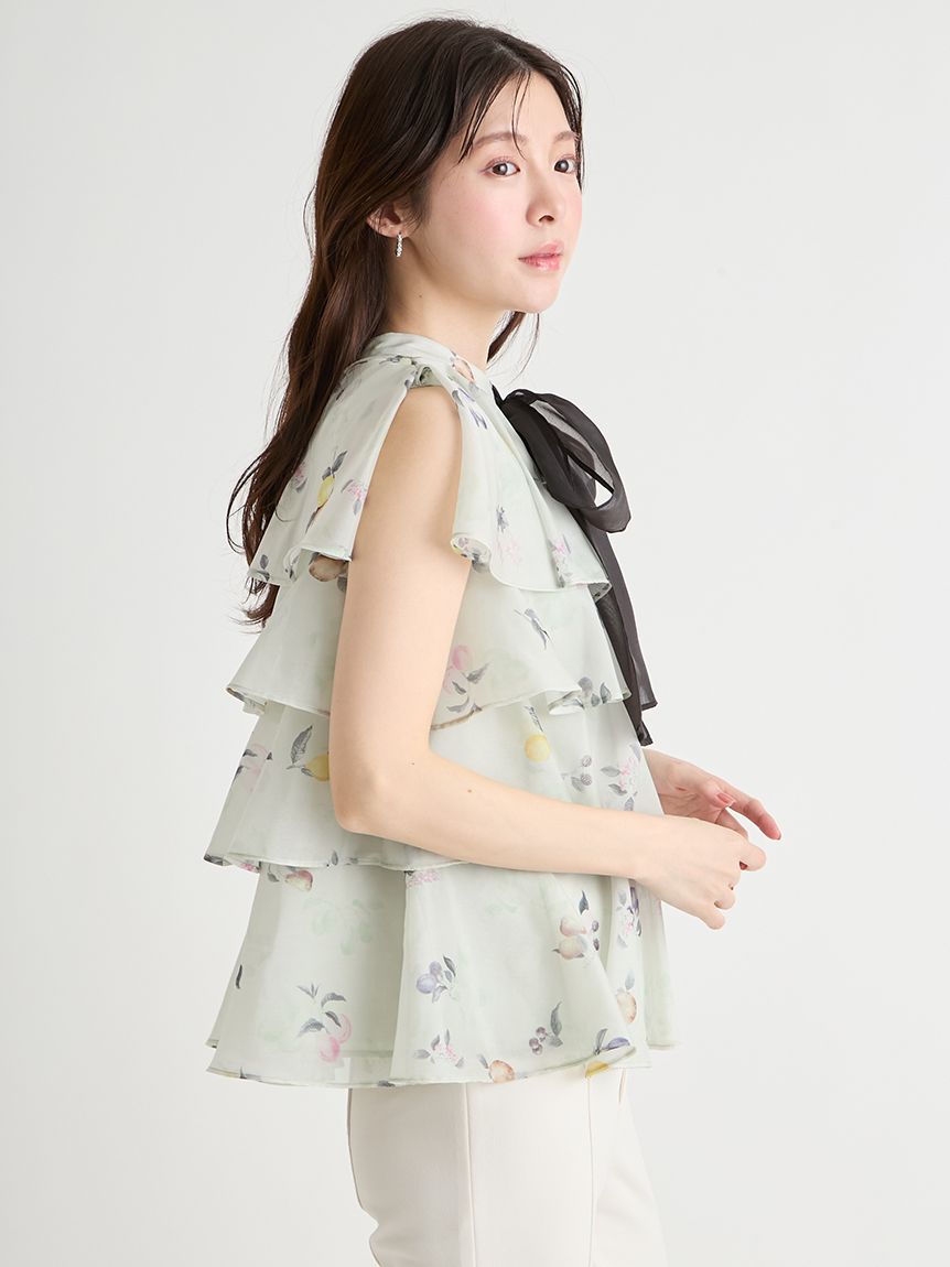 洗える】フルーツプリントティアードブラウス(ブラウス・シャツ)｜TOPS
