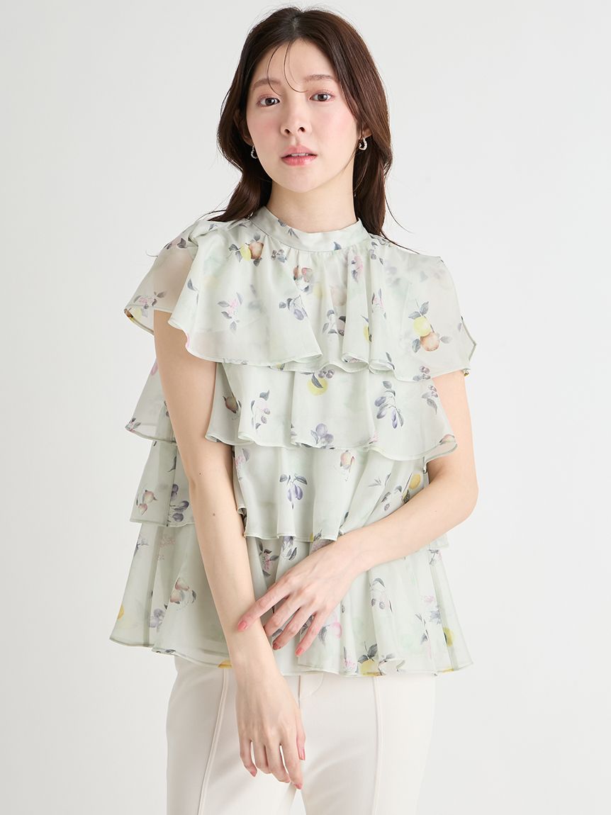 洗える】フルーツプリントティアードブラウス(ブラウス・シャツ)｜TOPS