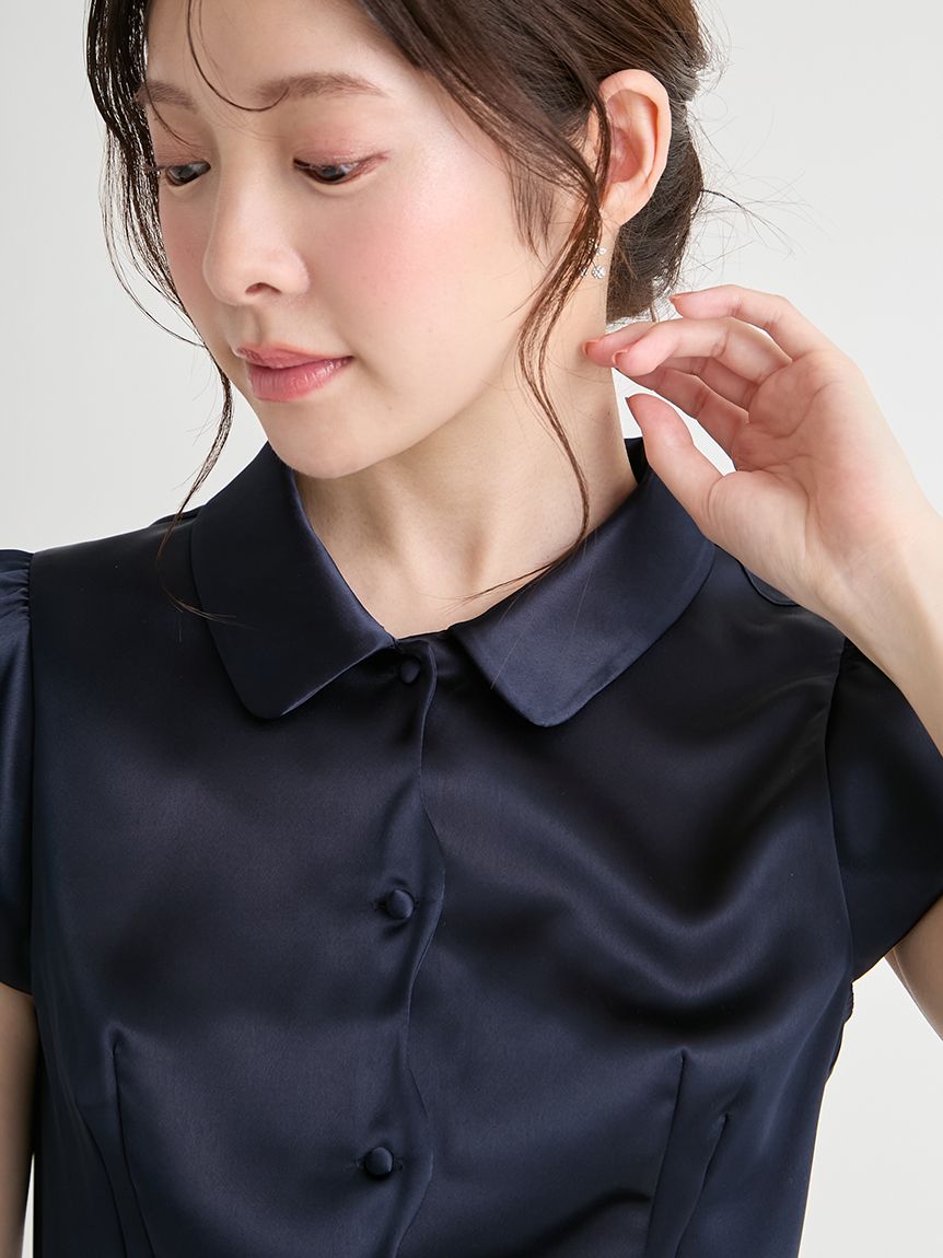 洗える】フロントスカラサテンブラウス(ブラウス・シャツ)｜TOPS